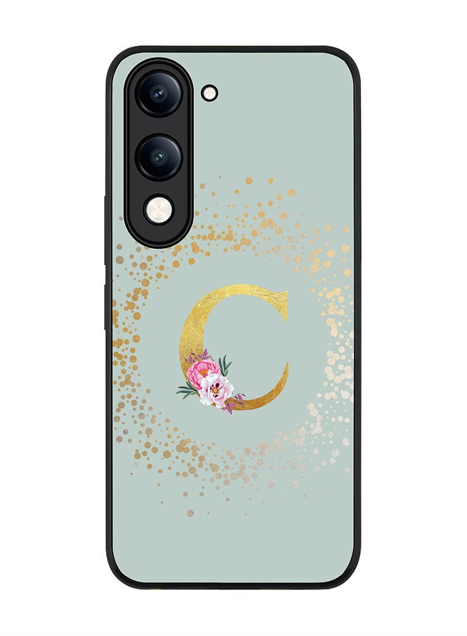 For vivo Y04 / Y29t 5G Case,Slim fit Camera Protection, Shockproof Thin Phone cover  - Custom Monogram Floral - C  (Light Grey )
